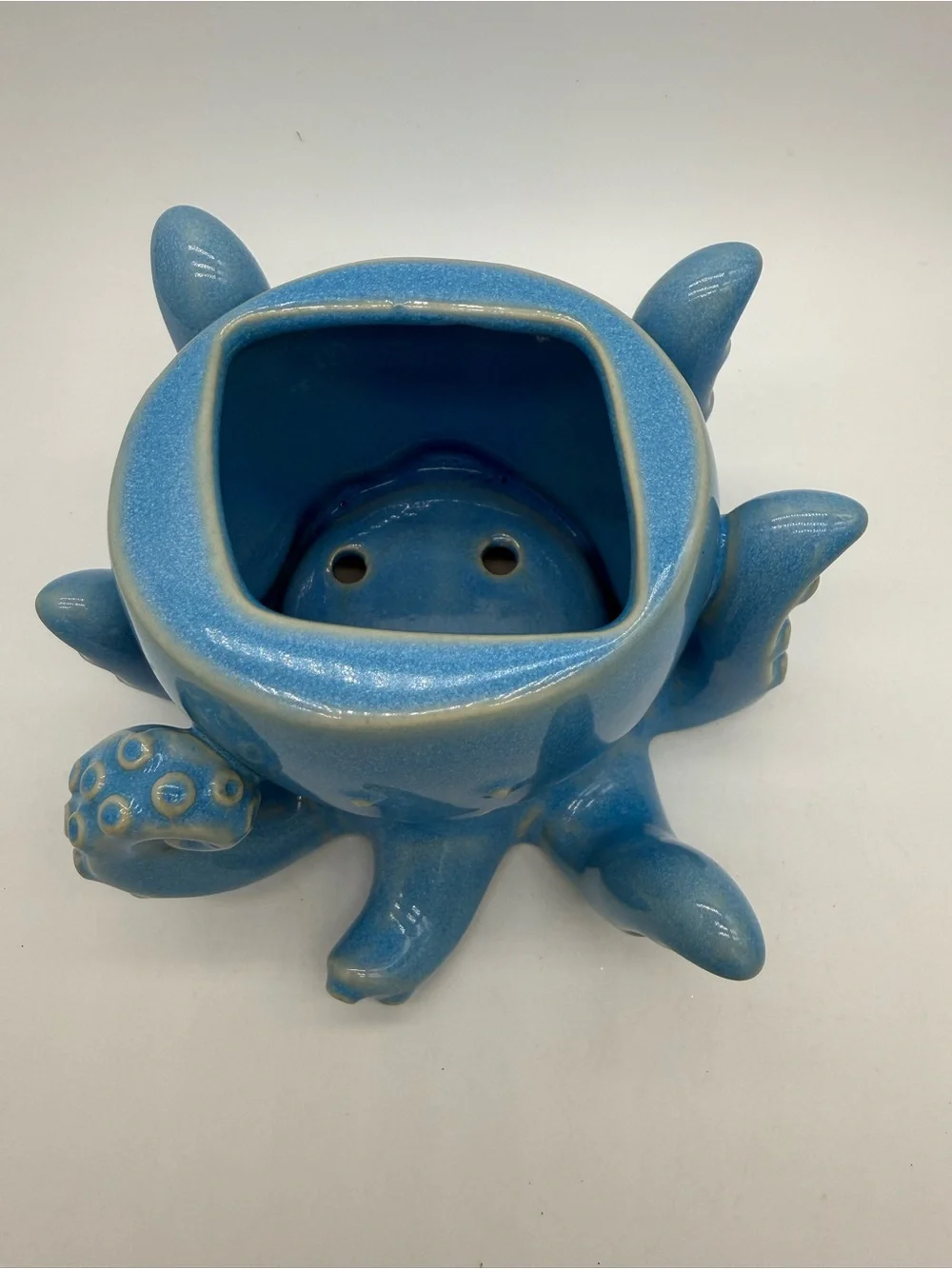 Bath & Body Works Blue Ceramic Octopus Foaming Hand Soap Dispenser Holder EUC